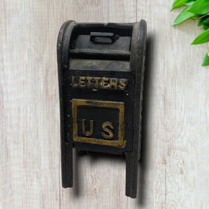 Vintage Antique Cast Iron Metal U.S. Post Office Mailbox Coin Bank Hinged Door